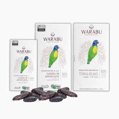 Chocolate ao leite de coco 50% cacau com Cumaru